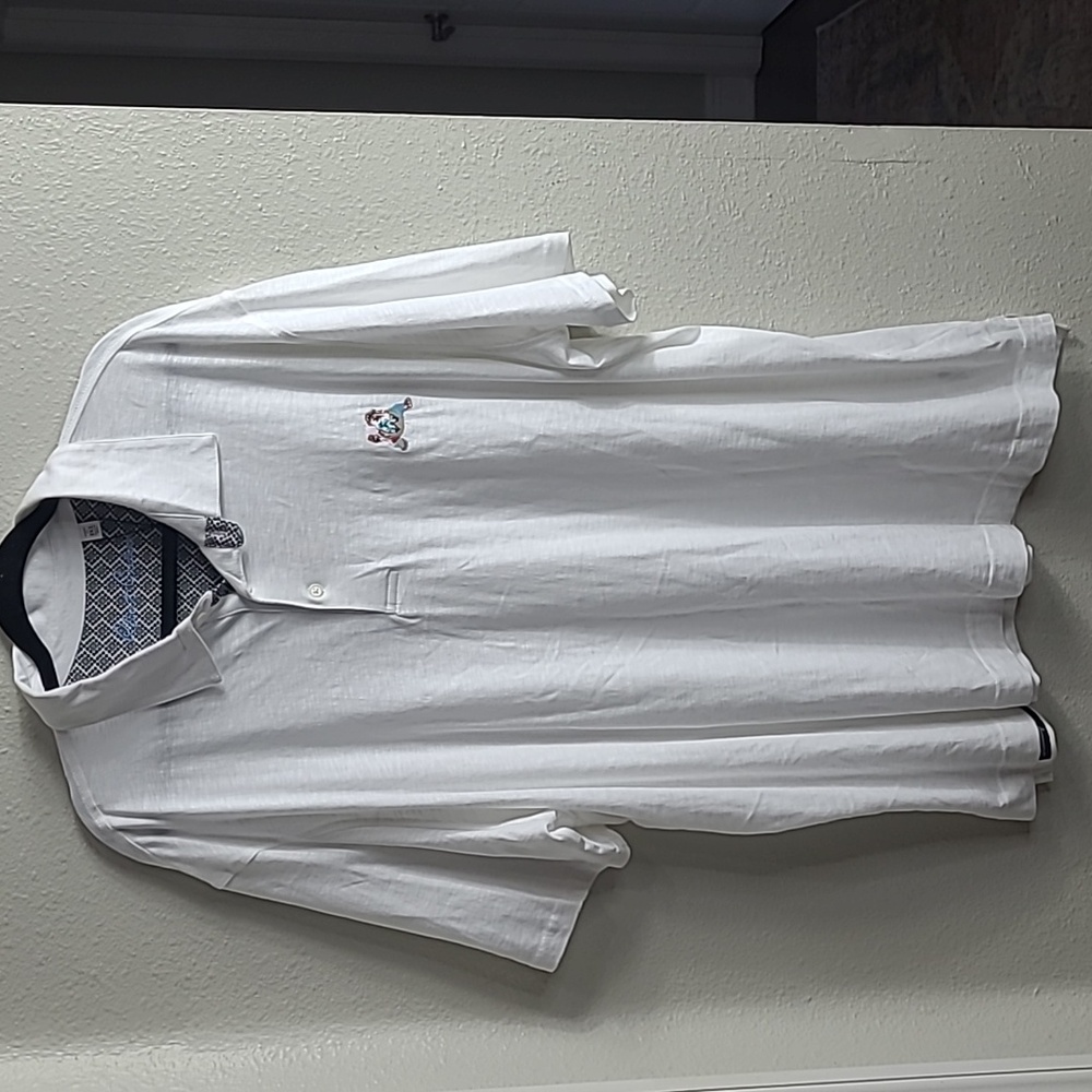 Robert Graham Classic White Polo Shirt with Embroidered Logo Size3XL